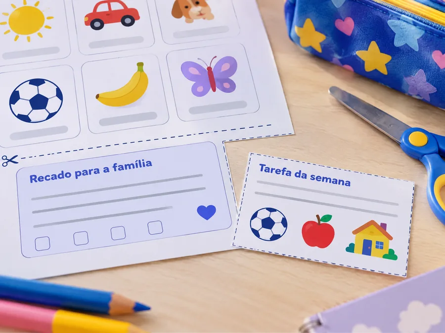 Recado para a família e tira da tarefa da semana recortada