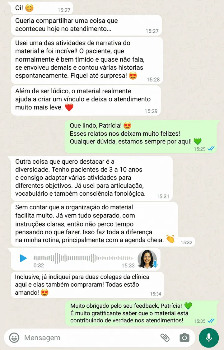 Depoimento de fonoaudióloga: material super bem elaborado e muito elogiado pelas famílias